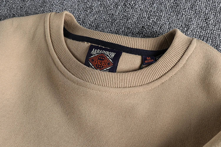 Autumn Winter American Retro Heavyweight Velvet Solid Color Sweatershirt Men's Fashion Pure Cotton Washed Youth Pullover Hoodies