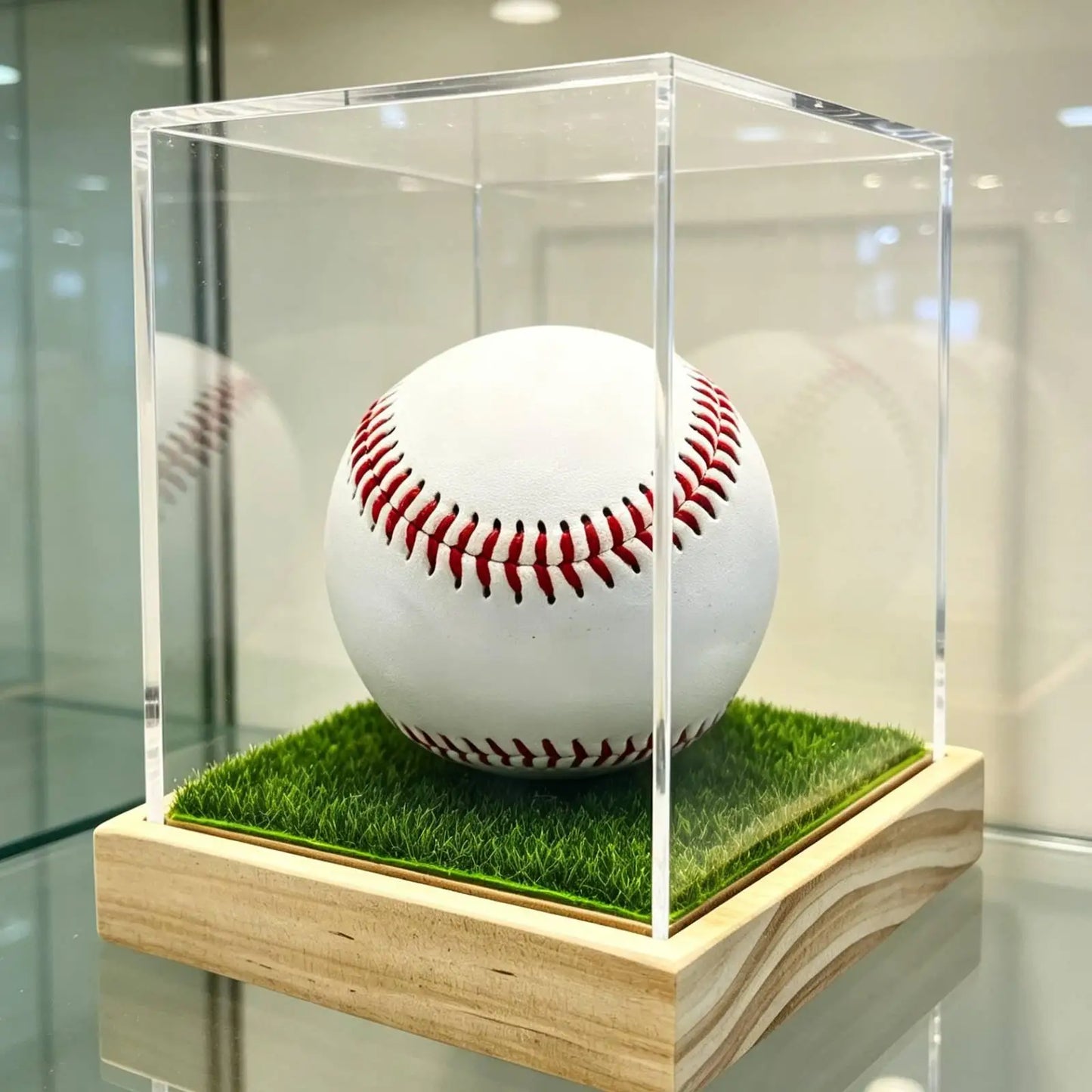 Baseball Holder Stand Cube Clear Acrylic Protector Display Case with Wooden Base for Official Ball Display