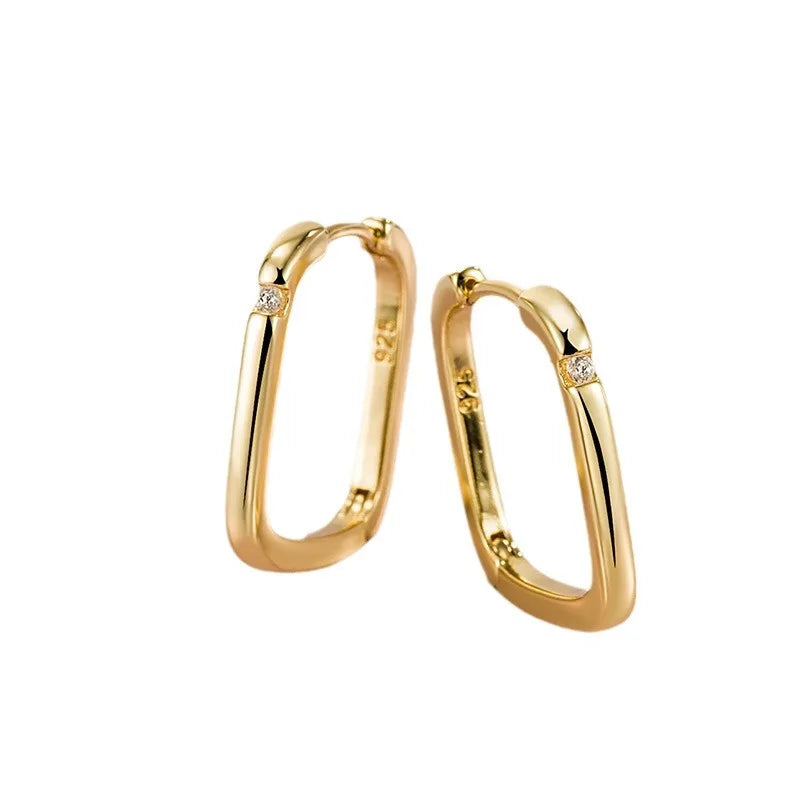 Sterling Silver Color Trendy Square Zircon Ear-Buckles Women's Earrings Fashion Jewelry