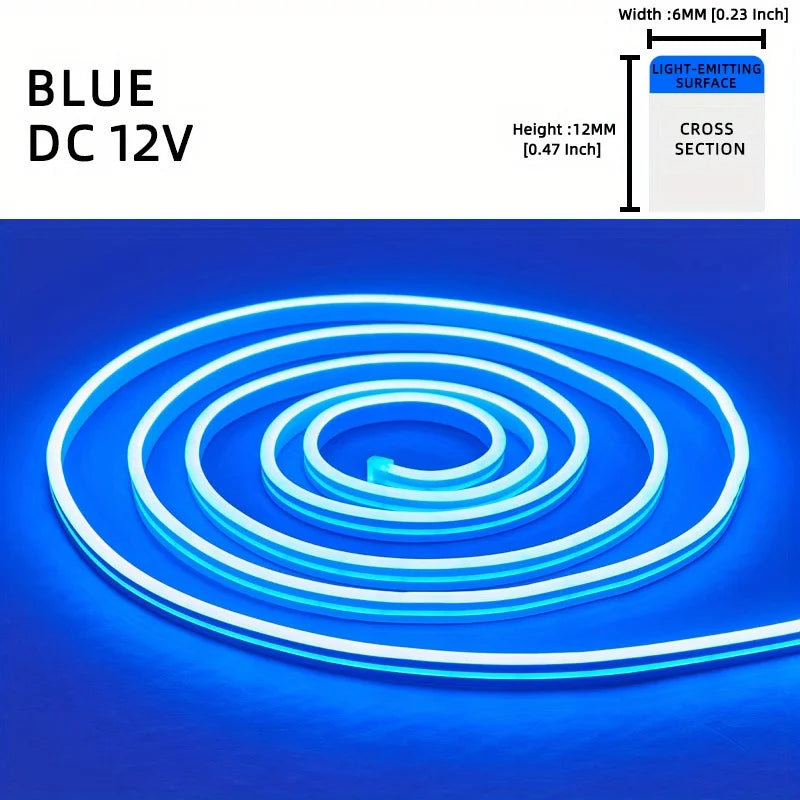 LED Neon Lights,  12V 5M Flexible，Neon Rope Light,  Waterproof Flex DIY Cuttable LED Light Strip for Indoor Outdoor Decoration