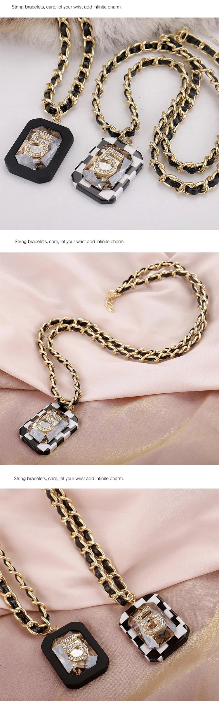 Long Necklace for Women number 5 Character Chain Sweater Chain Leather woven chain Luxury jewelry