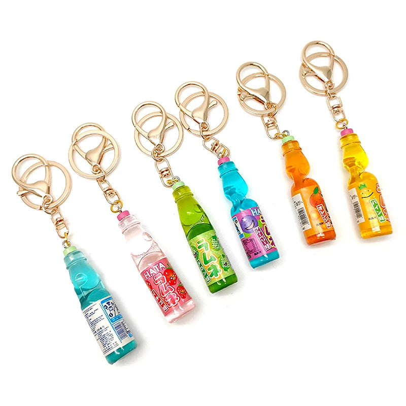 Japanese Ramune Soda Keychain Kawaii Food Charm Bag Pendant Cosplay Props Drink Keyring Accessory