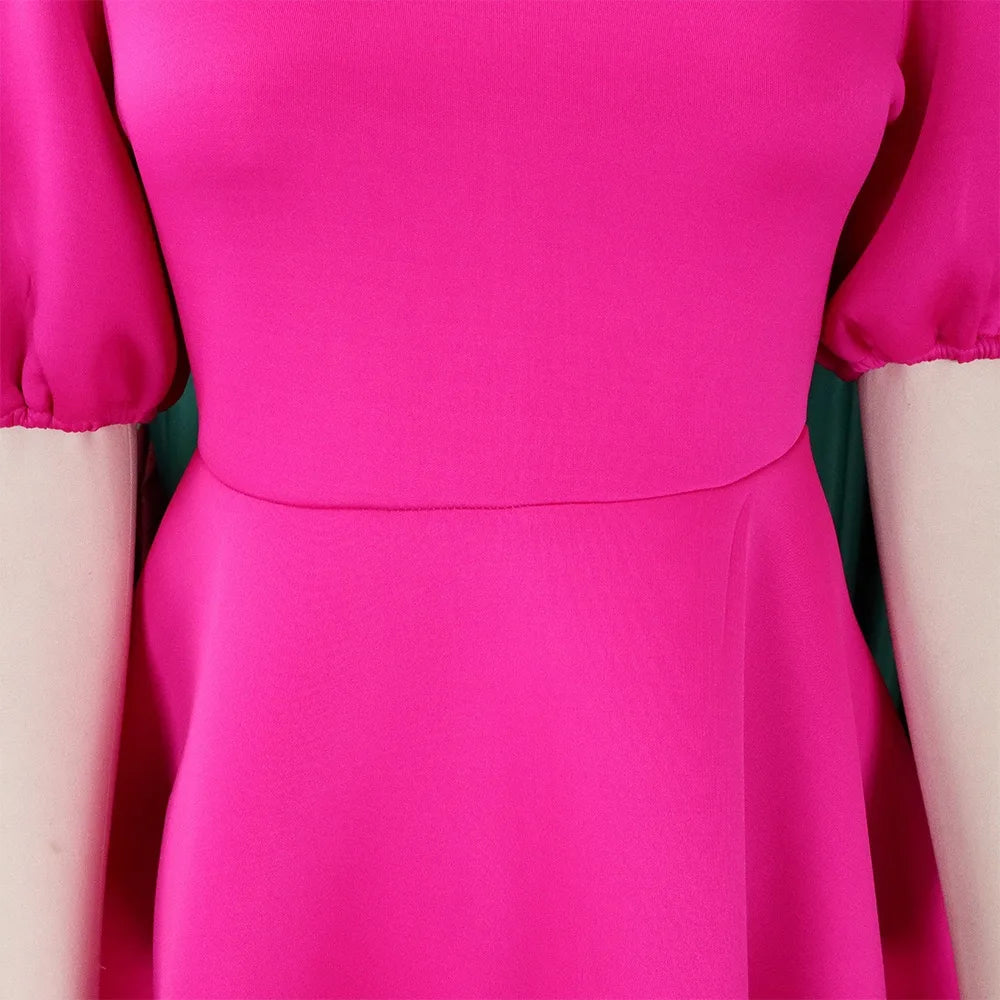Elegant Dresses for Woman 2024 O Neck Short Sleeve High Waisted Pleated Mid Calf Luxury Female Birthday Party Dinner Vestidos
