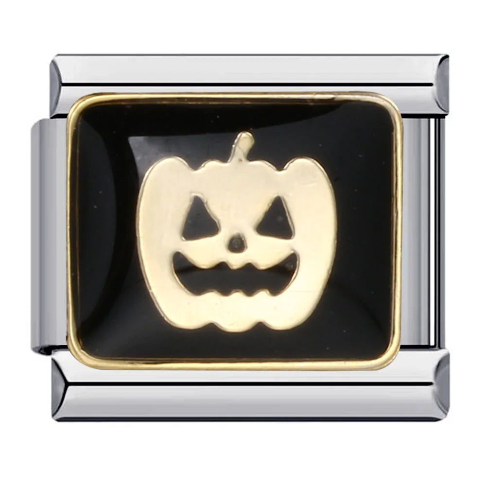 1pc Y2K Cute Gothic Italian Charm Bracelet Stainless Steel DIY Making Ghost Pumpkin Spider Bat Halloween Fashion Jewelry