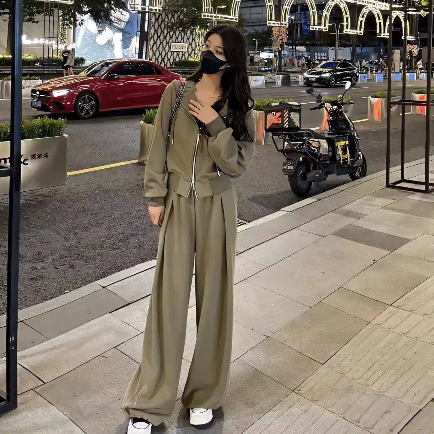 Pant Sets Two Pieces Hooded Hoodies Matching Sets Zipper Sweatshirts Long Sleeve Loose Drawstring Straight Pants Casual