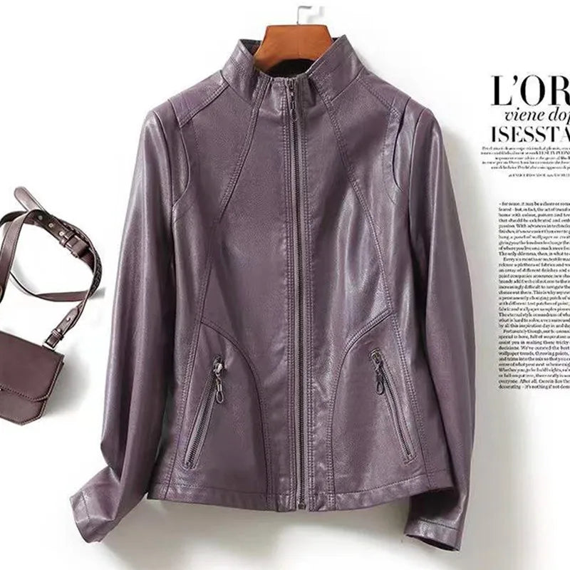 New Sheep Leather Jacket Women Spring Autumn 2025 Casual Fashion Motorcycle Jackets Female Streetwear Slim Chic Short Coat