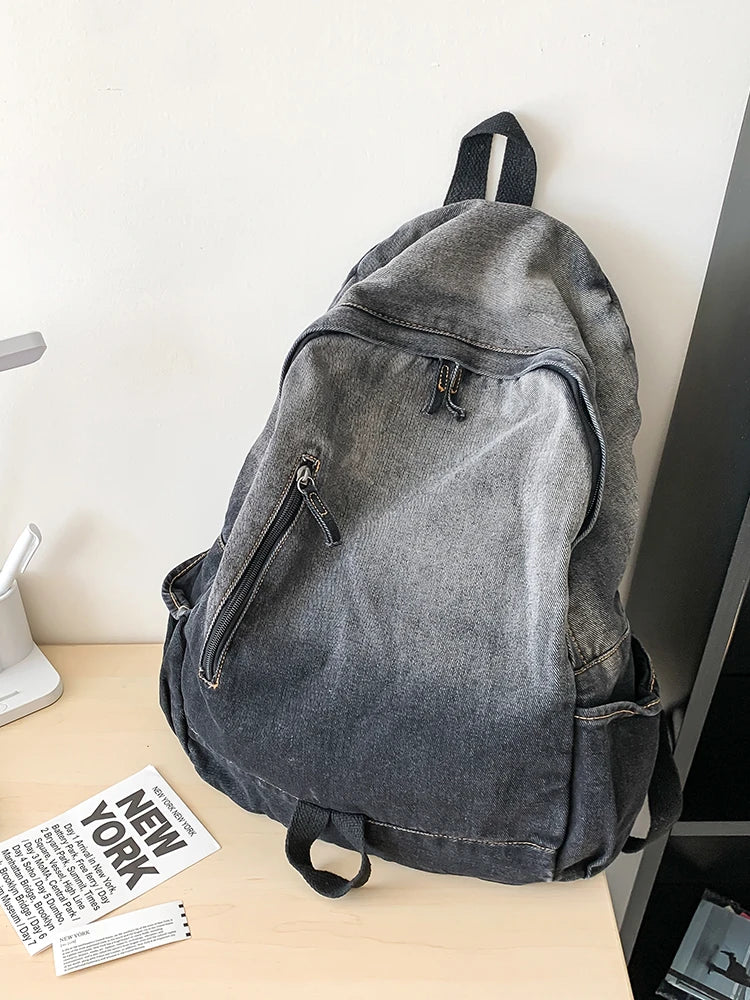 Men's and Women's Backpacks, Student School Bags, Large-Capacity Washed Denim Bags