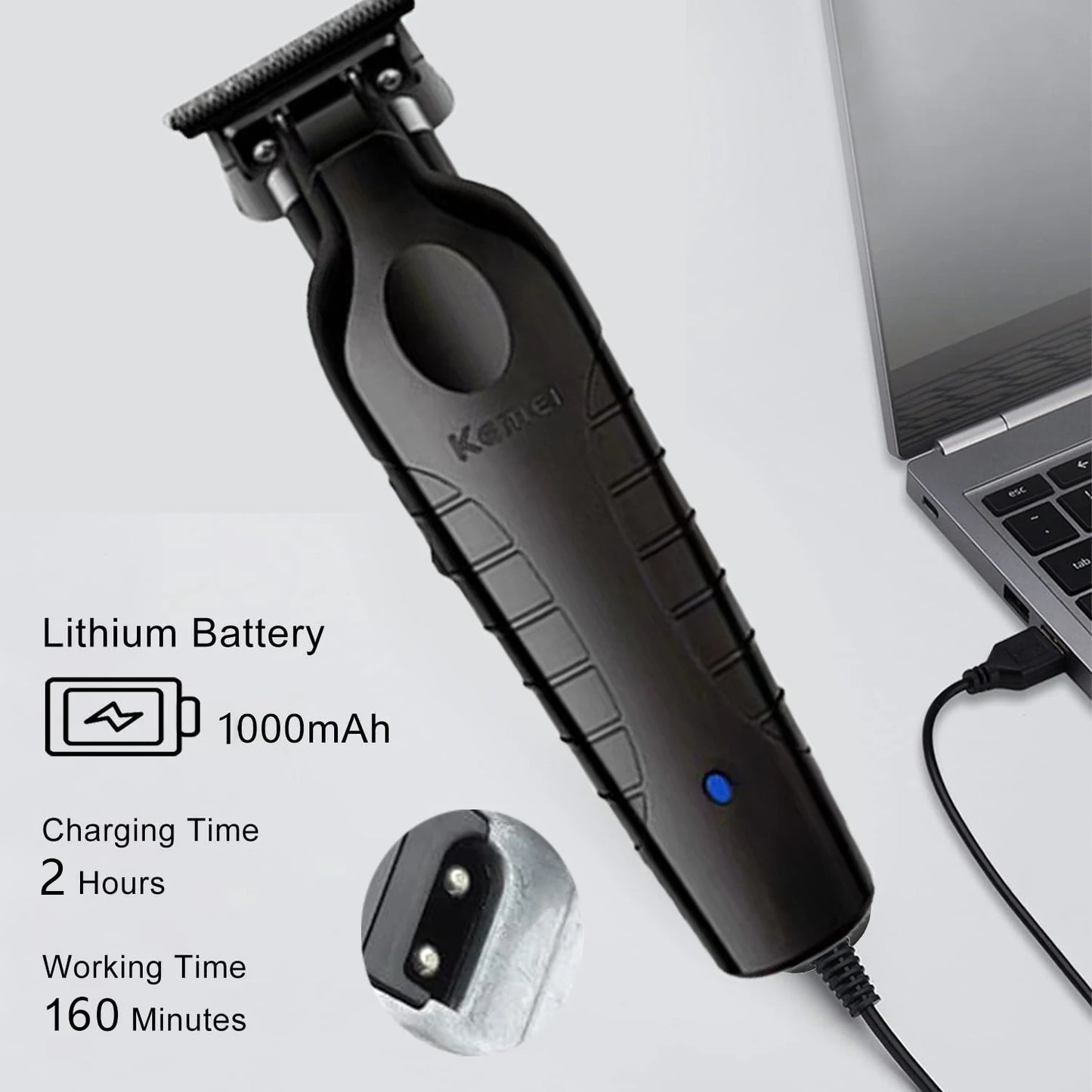 Kemei 2299 Barber Cordless Hair Trimmer 0mm Zero Gapped Carving Clipper  Professional Electric Finish Cutting Machine