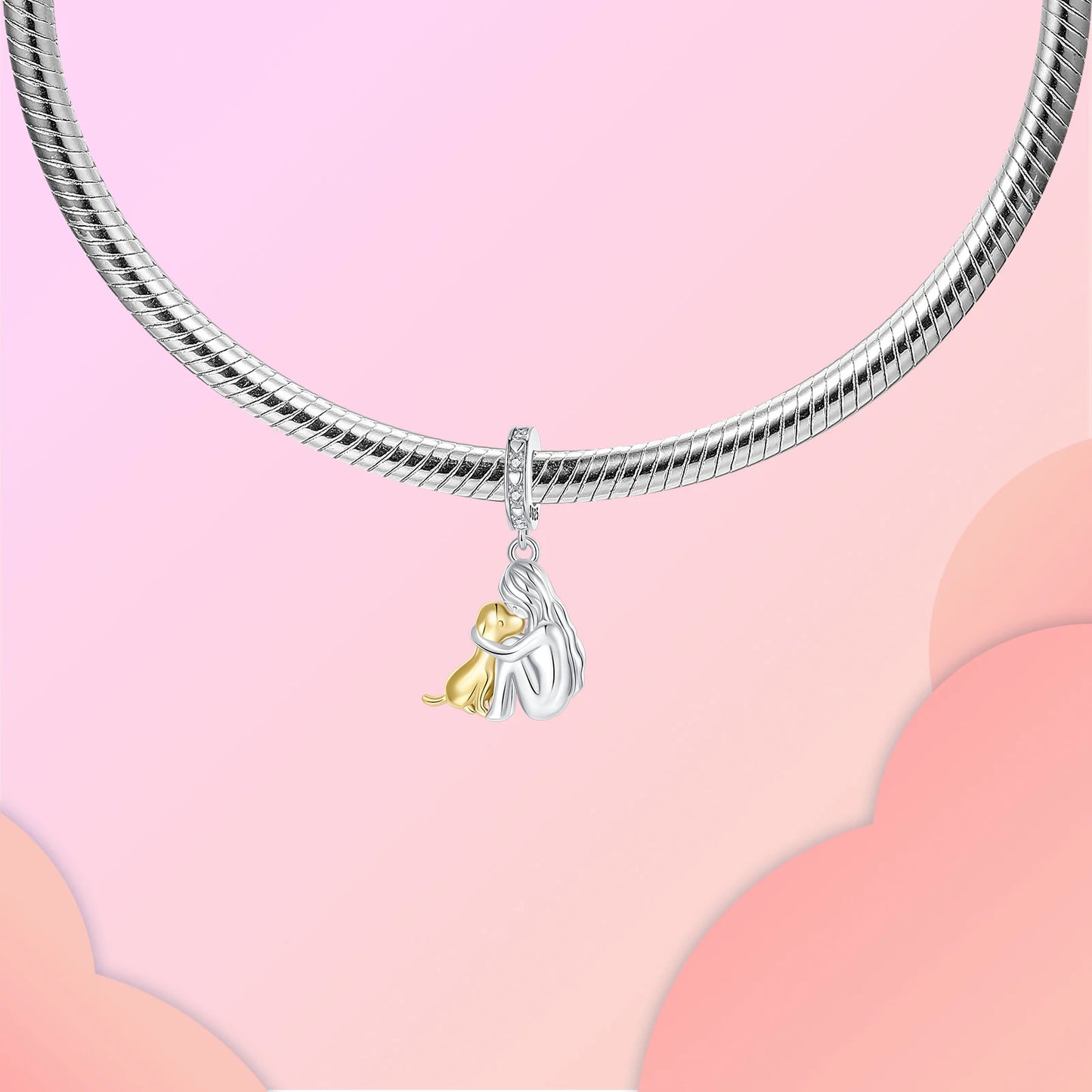 925 Sterling Silver Girl Holding Dog Charms Beads Fit Original 925 Bracelet Making Gift for Woman Jewelry Diy Fashion Pendant