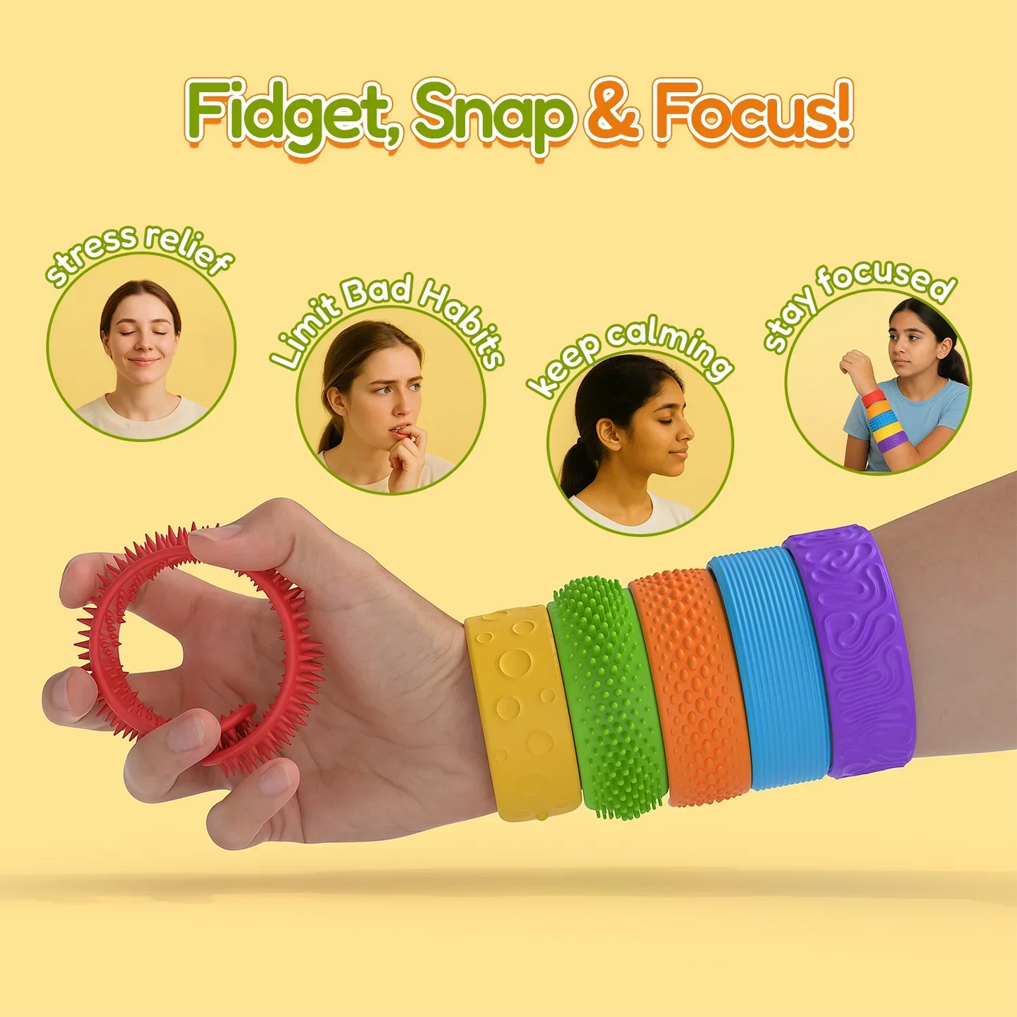 6PCS Fidget Toys Slap Bracelets Sensory Toys with Autism Textured Anxiety Relief Items for Adults Calm Down Classroom Toys