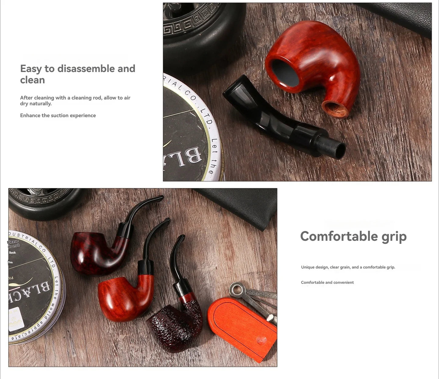 Premium Briar Sherlock Holmes Style Smoking Pipe - 9mm Filter, Handcrafted Solid Wood, Classic Gentlemen's Tobacco Pipe