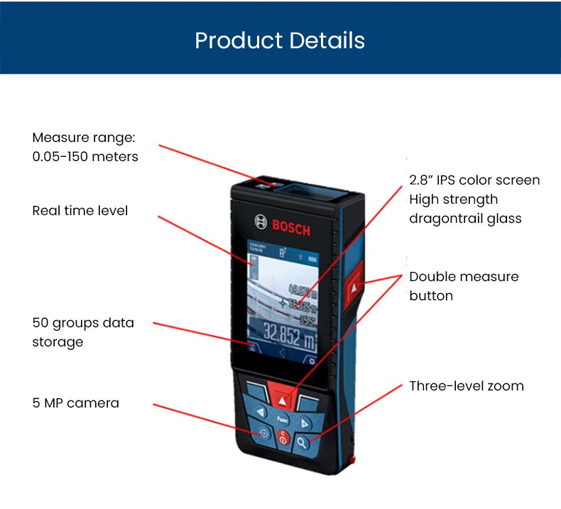 Bosch Laser Tape Measure Professional Distance Meter Optical Rangefinder Accurate 30-50m Surveying Equipment