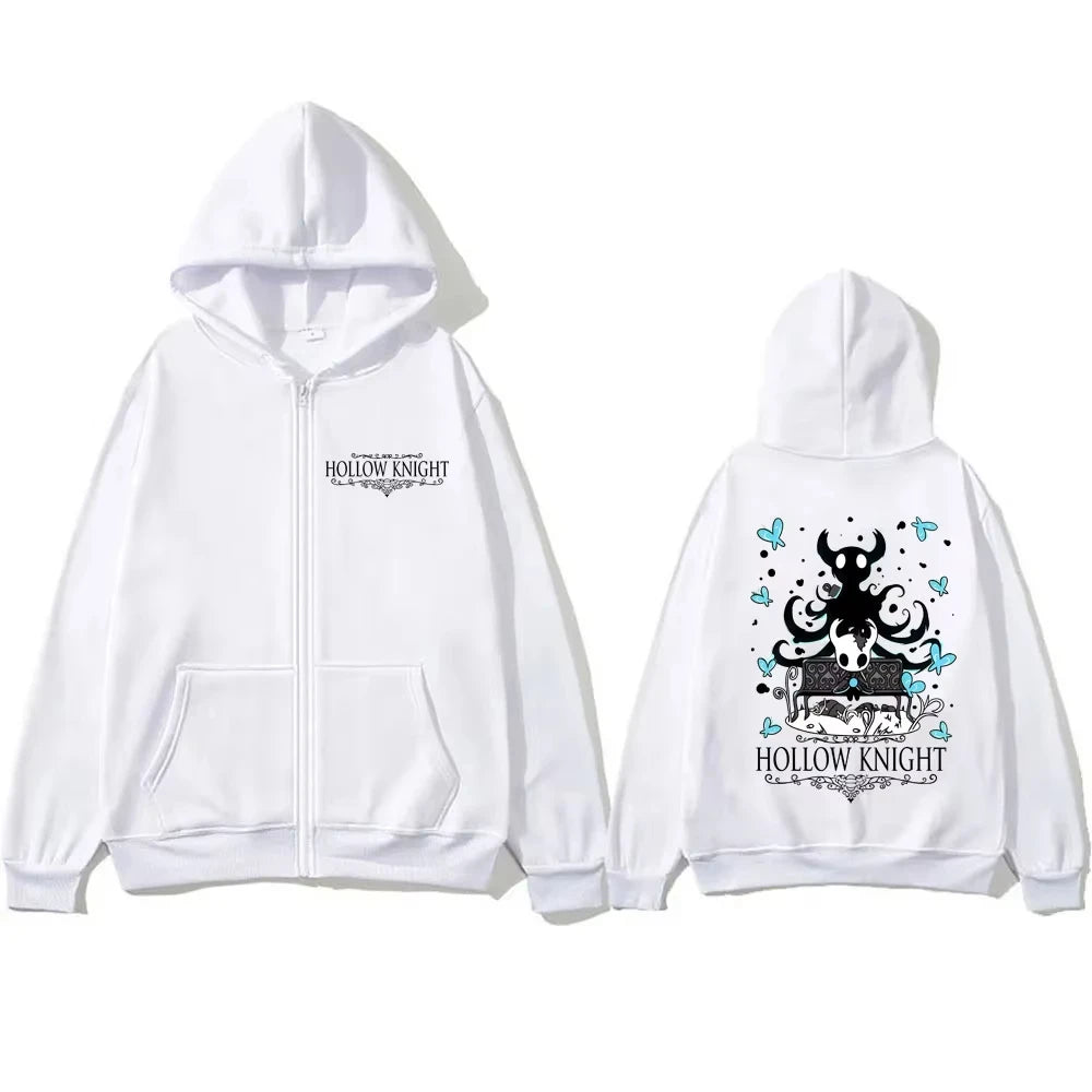 Gaming Hollow Knight Graphic Zipper Hoodie Men's Women's Casual Cartoon Style Hoodies Unisex Funny Game Lover Zip Up Jacket Coat