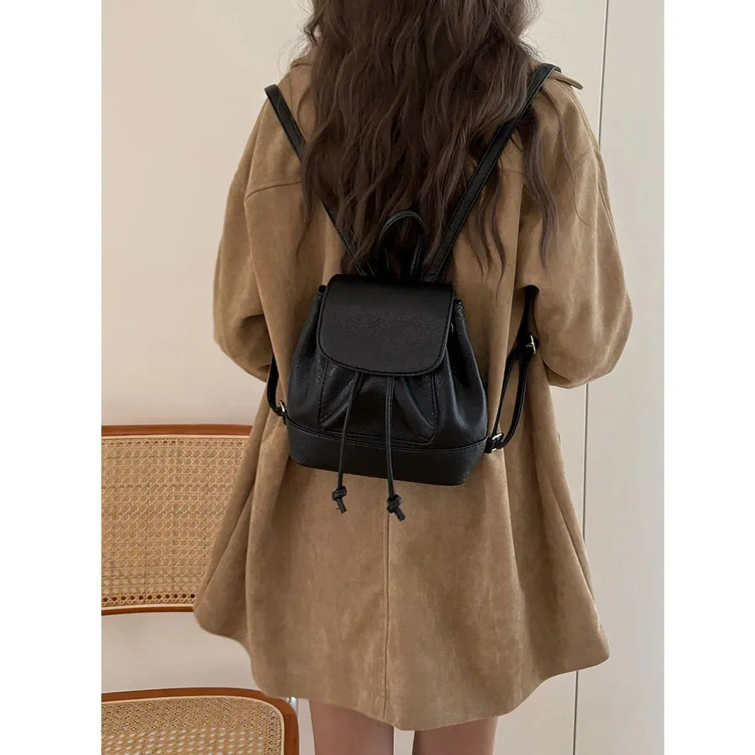 Small Fashion Backpacks School Bags for college girls Pu Leather Women Shoulder Bag Cute Flap String Female Handbags Tote Purse