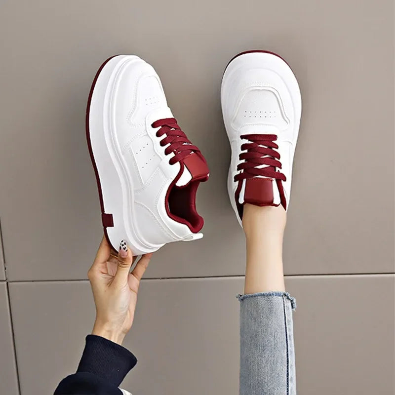 Women's Casual Sports Shoes Thick Bottom Low Tops Lace Up Vulcanised Shoes Lightweight Rubber Soled Winter Season Adult Footwear