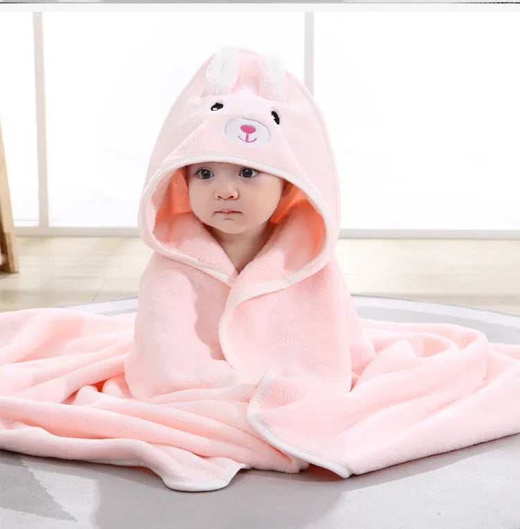 Baby Bath Towel Children's Bathrobe Newborn Baby Cartoon Blanket Super Soft Absorbent Hooded Hug Quilt80x80cm