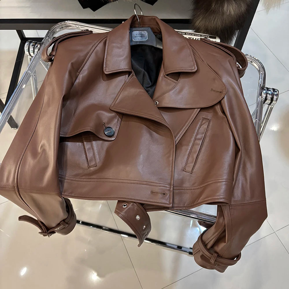 YOLOAgain Burgundy Suede Jacket Women Genuine Sheepskin Leather Jacket Coat