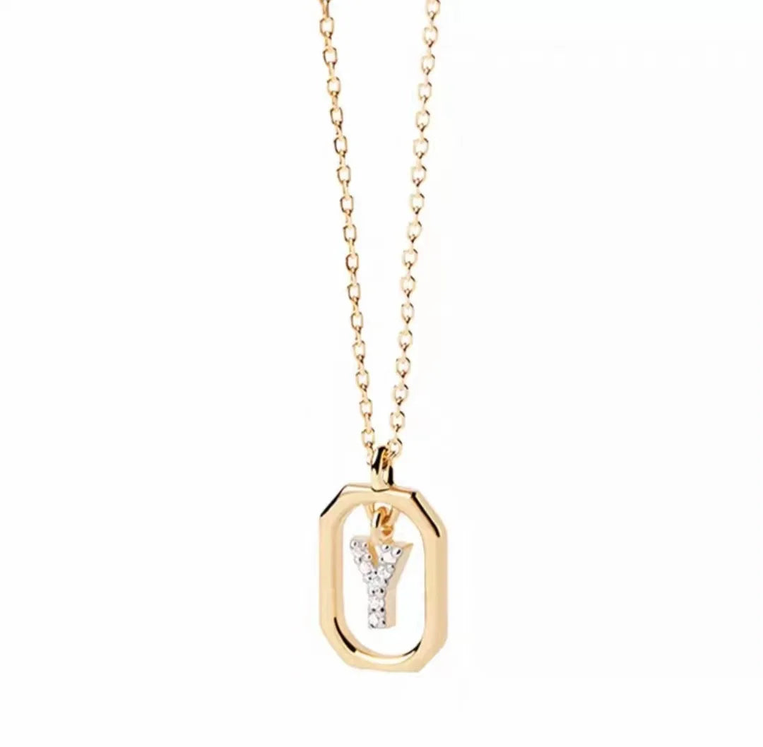 925 Sterling Silver Letter Necklace with 26 English Letter Zircon Pendant Geometric Design Personalized Necklace Luxury Jewelry