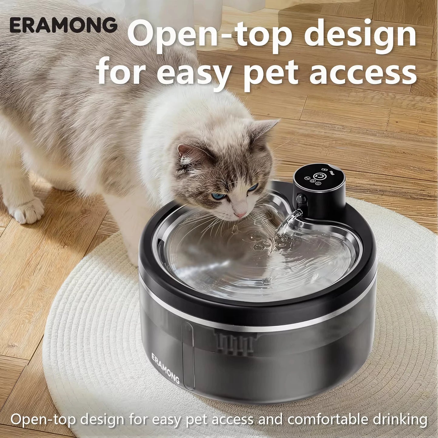 Wireless Cat Water Fountain 4000mAh Rechargeable Ultra-Quiet Pet Dispenser Smart Sensor Stainless Steel Cordless Auto Waterer