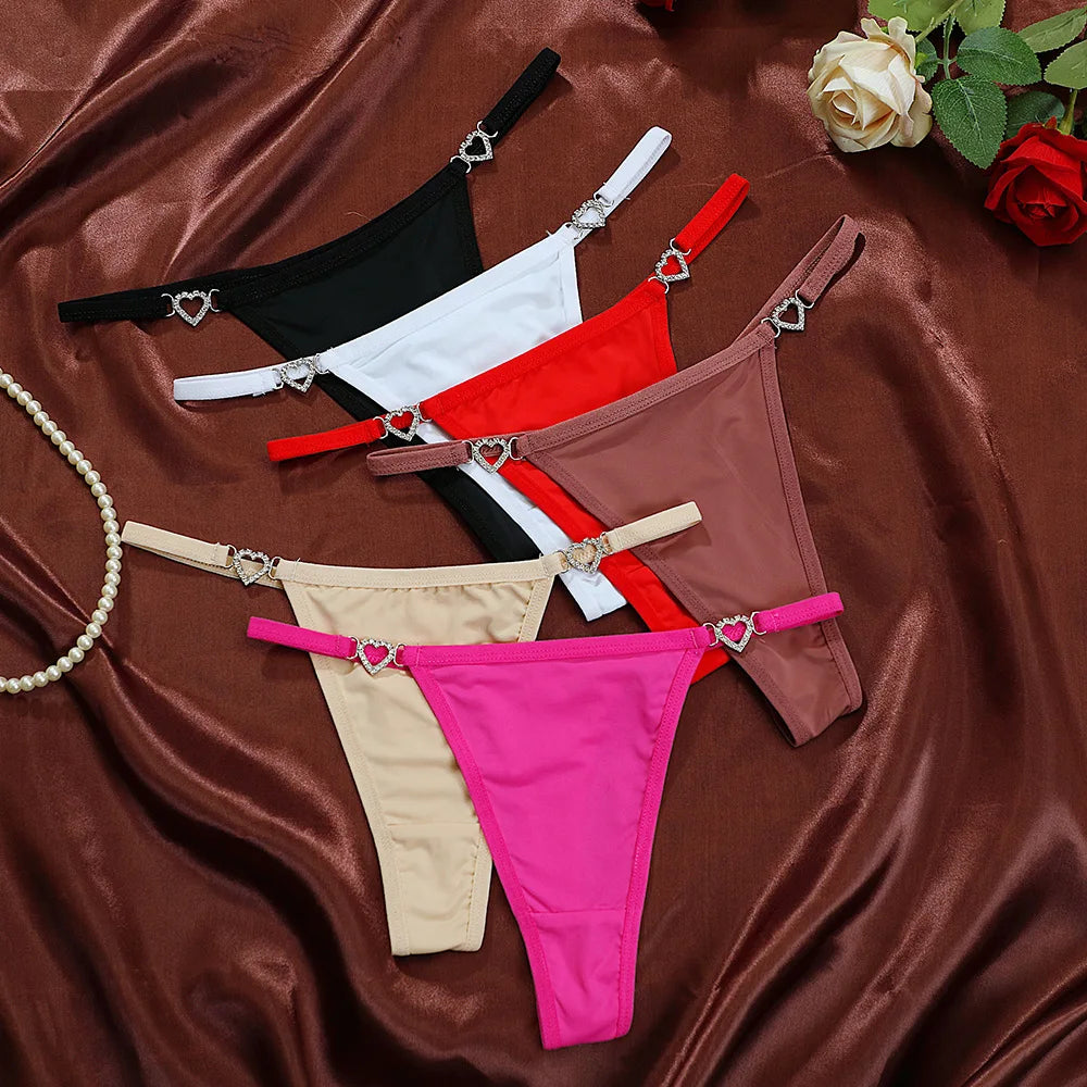 Women Sexy Thongs Low Rise Ladies G-string Heart Decoration Panties Ladies Sexy Costume Lingerie for Women