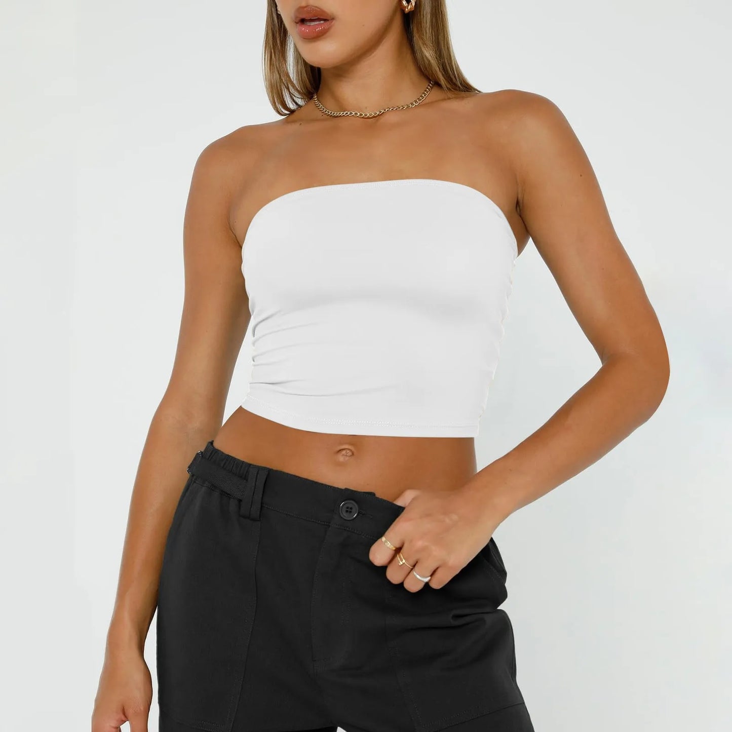 Women's Sexy Fashiopn Tube Tops Strapless Crop Tops Basic Backless Sleeveless Bandeau Cute Summer Outfits Sexy Solid Tops