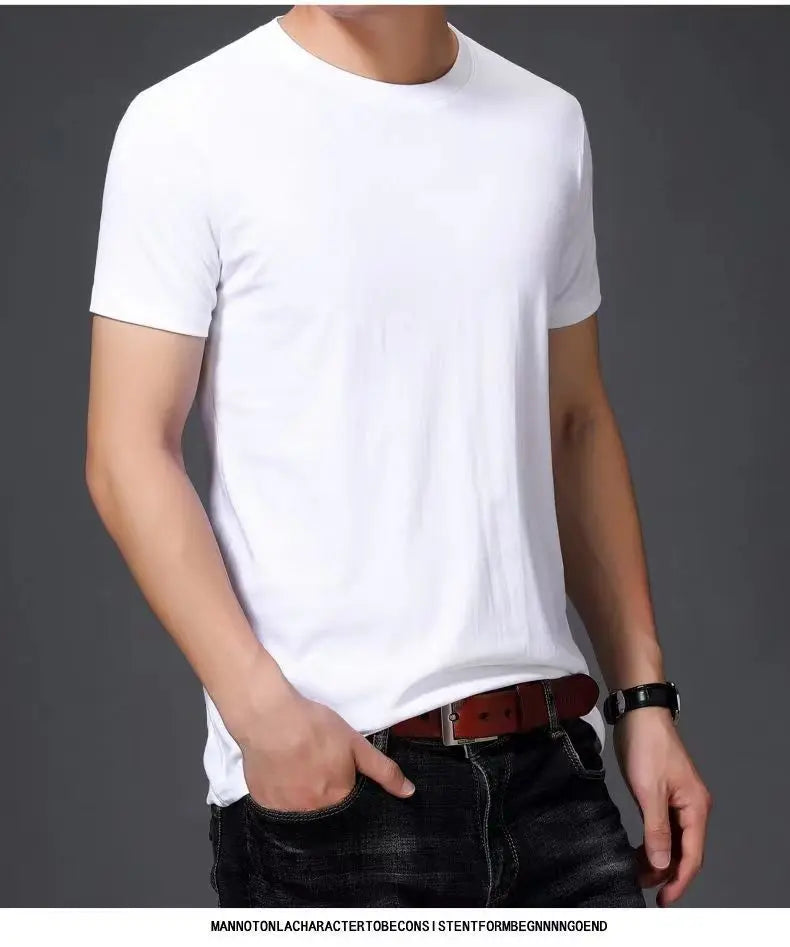 Fashionable Men's White 100% Cotton T-Shirt Golf Wear Men Short Sleeve Tee Solid Color O Neck Casual Summer Undershirt Tee Top