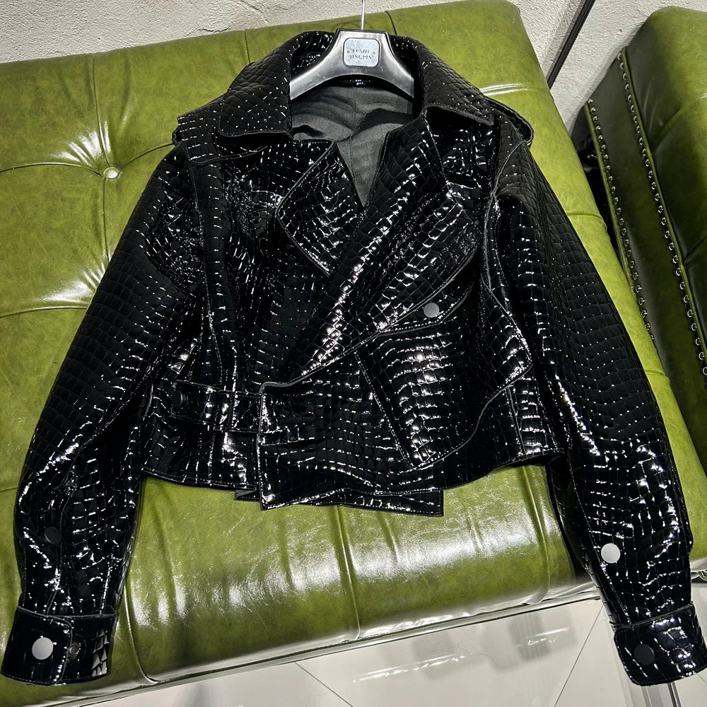 Woman Oversized Blue Leather Jacket Real Sheepskin Leather Coat 2025 New Arrival Jackets