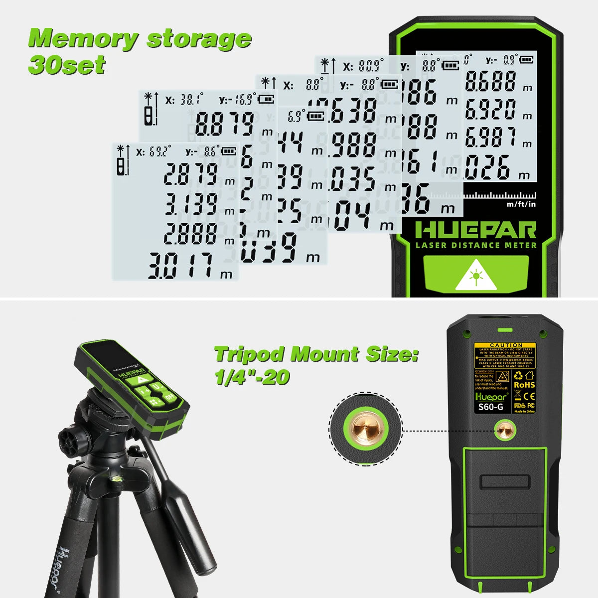Huepar Laser Rangefinder Digital Laser Distance Meter  Measure 60M 100M 120M Trena Laser Tape Range Finder Green Beem