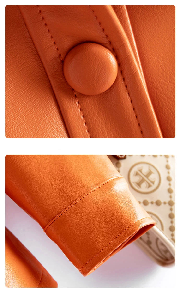 Sheepskin Leather Jacket Women Fashion Irregular Turn-down Collar Lace-up Belt Chic Office Ladies Real Split Leather Jacket Coat