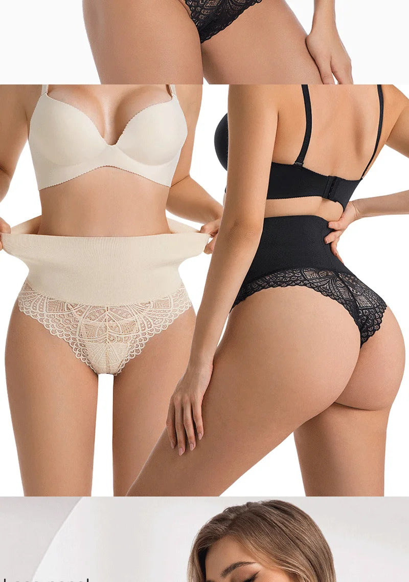 Thong Shapewear for Women Tummy Control Seamless Lace High Waist Thong Body Shaper Underwear
