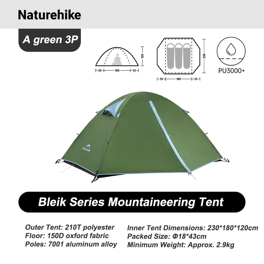 Naturehike  2026 Tents 2-3 People Bleik  Outdoor Hiking Mountain Camping Tent Travel 210T Polyester Waterproof Sunshade Shelter