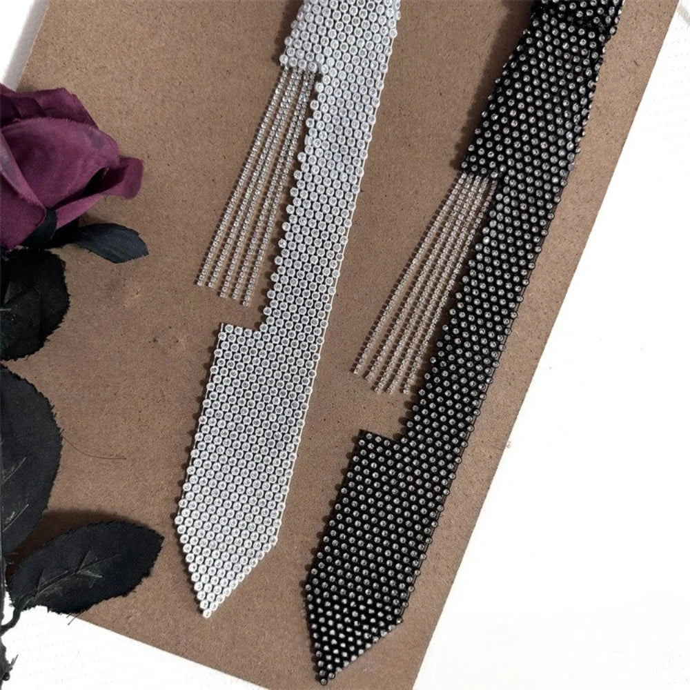 New Shiny Rhinestone Tassel Necktie for Women Fashion Luxury Wedding Banquet Necklace Shirt JK Collar Jewelry Accessories
