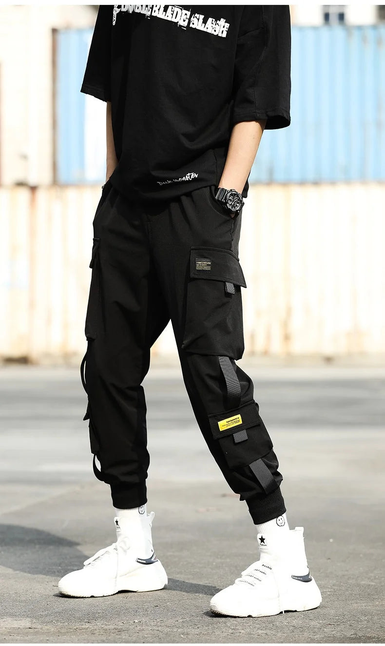 2024 Spring Autumn New Men's Korean Fashion Multi-pocket Loose Ins Nine-minute Drawstring Leg Work Pants Casual Daily Sweatpants