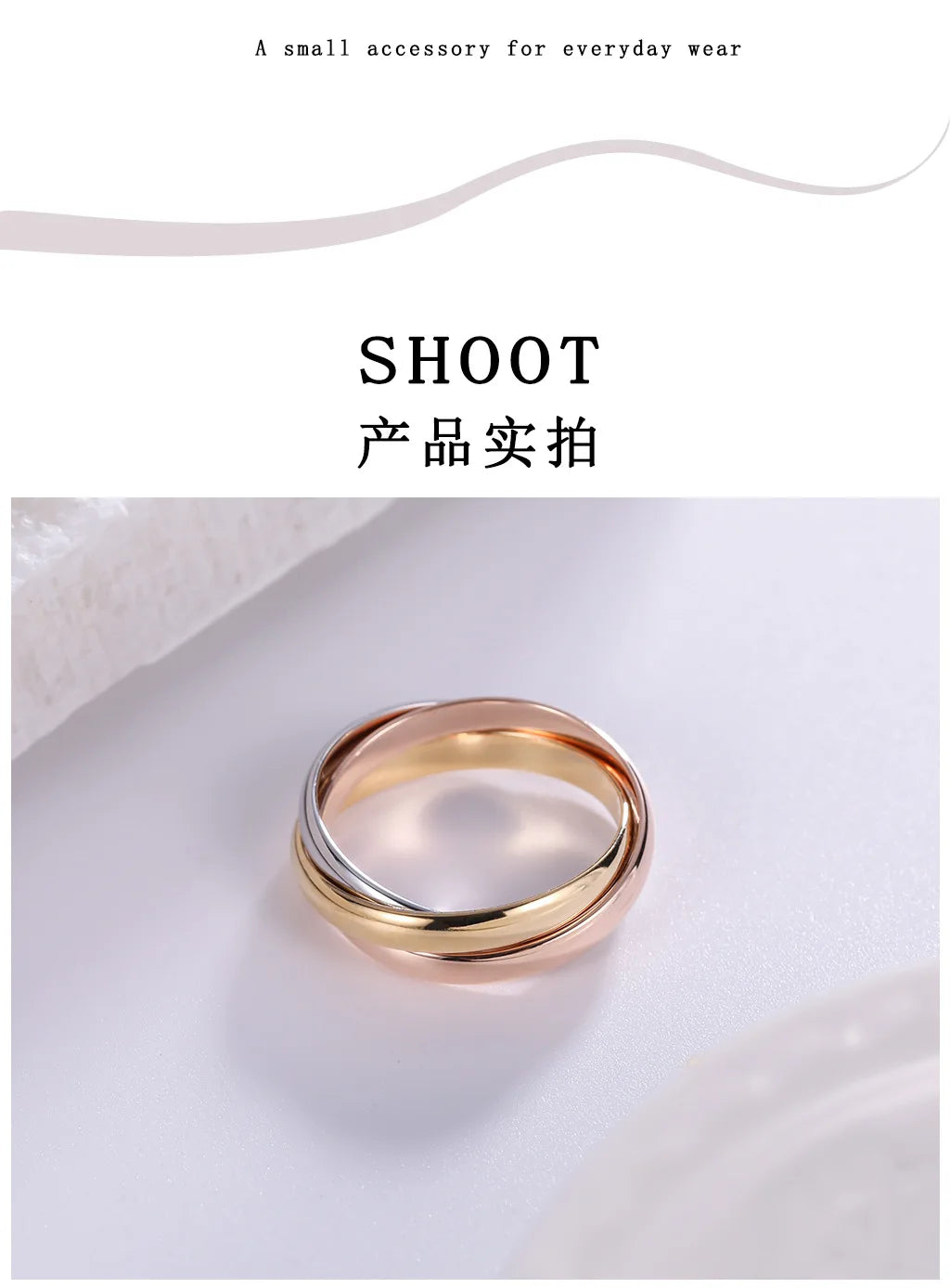 Sterling silver rose gold internet three-color ring