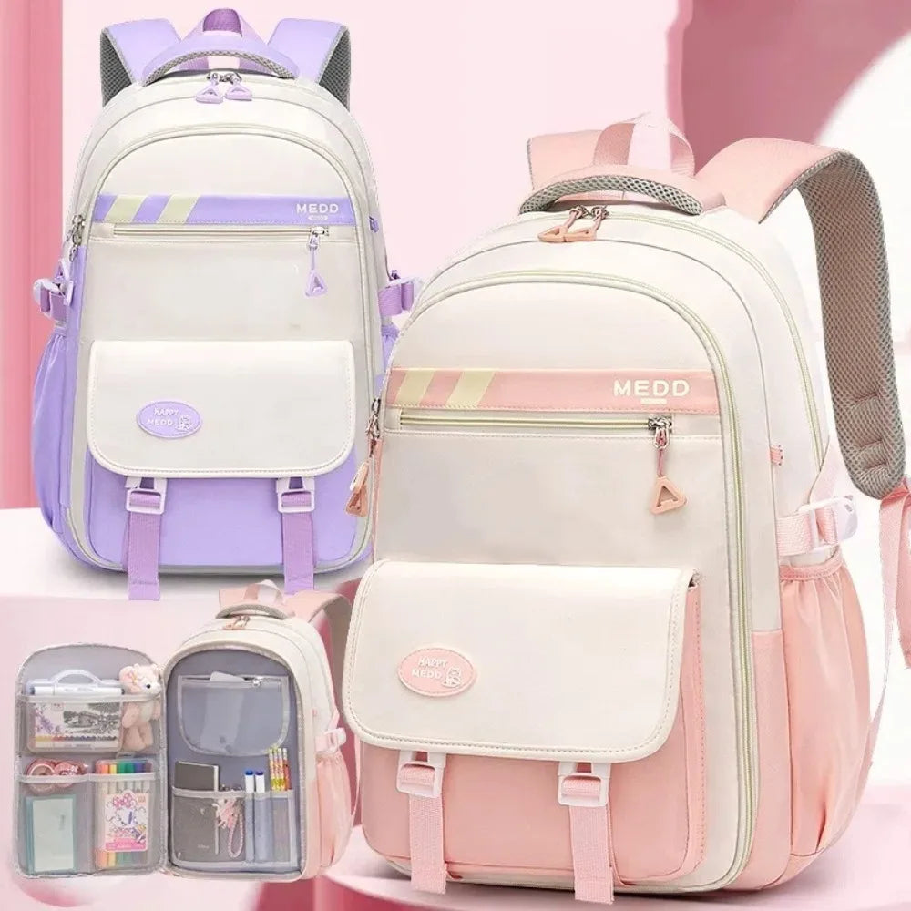 Large Capacity School Bag Waterproof Stress Relief Shoulder Backpack Lightweight Double Strap Bag Junior And High School Girls