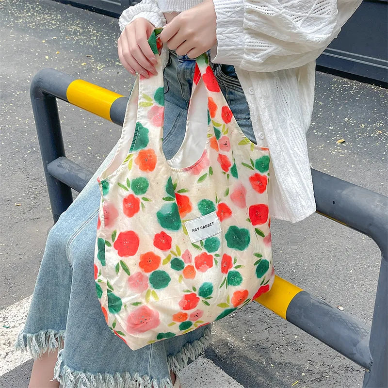 Women's Bag  Cotton Vest Fresh And Artistic Single-shoulder Bag Canvas Large-capacity Daily Handbag Pink Color Simple Fashion