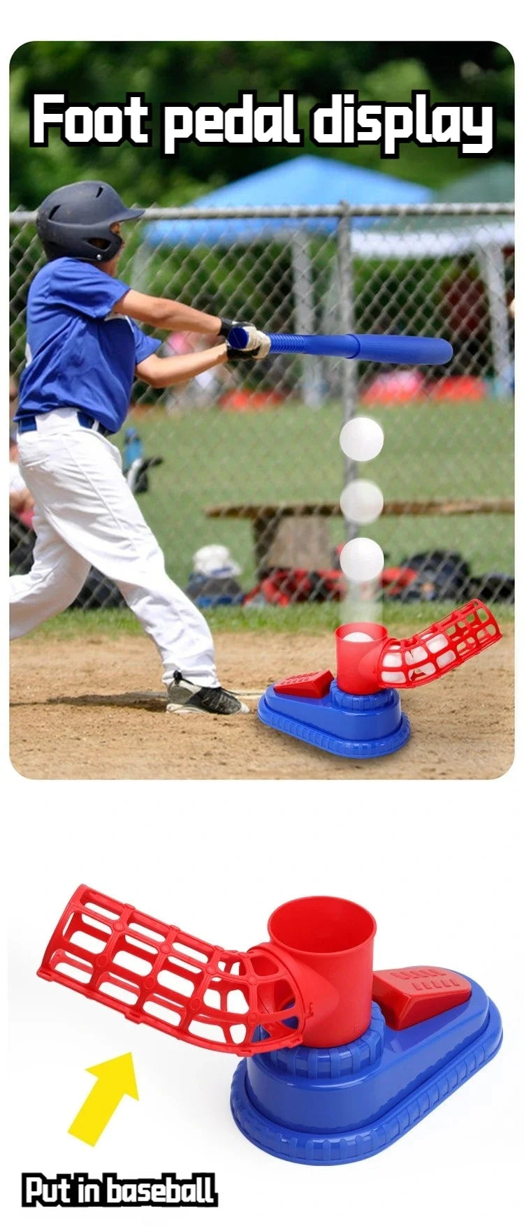 Hot-Selling Baseball Launcher Toy, 2-in-1 Foot-Operated/Manual Press Ball Pitching Machine, Interactive Baseball Training Game for Young Children, Outdoor Sports Toy, Indoor and Outdoor Interactive Sports Game for Kids, Kinde