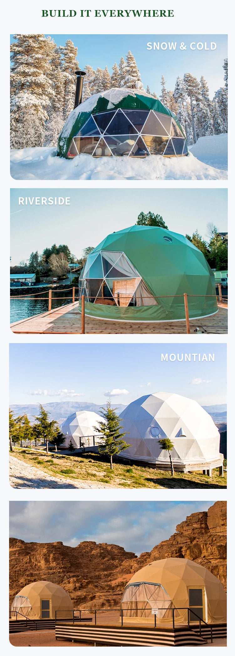Tents Outdoor Camping Hot Selling 4m Glamping Dome Luxury Tents Waterproof PVC Fabric for Winter Outdoor Events Customized