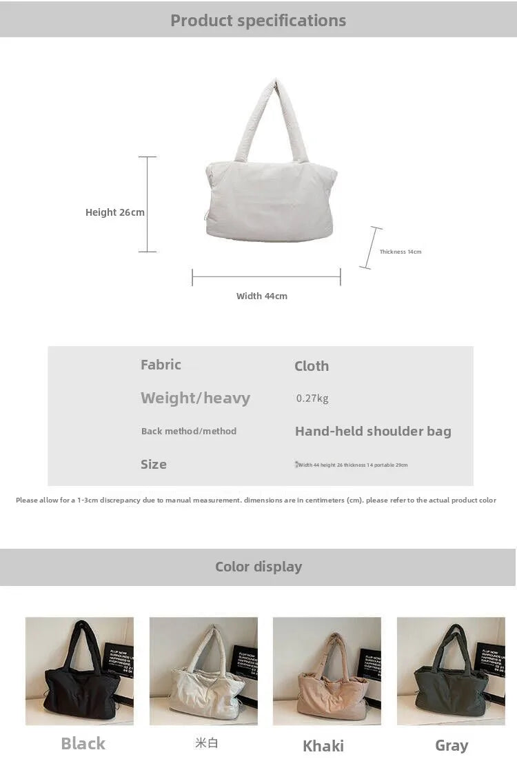 Women Nylon Bucket Shoulder Bag Large Capacity Tote Bag Fall Winter Versatile Cotton-padded Handbag Guangzhou High Quality Bag