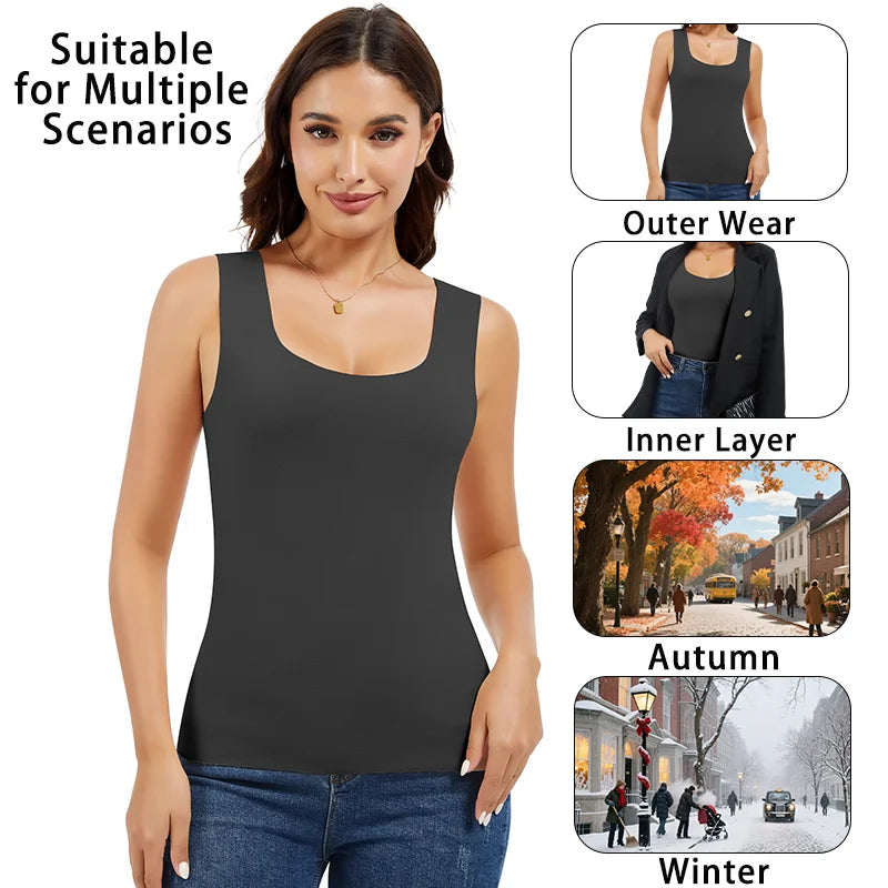 Women's Thermal Vest Double-Layer Thickened Tank Top Keep Warm Outer Wear Shirt Heating Inner Soft Bottoming Sleeveless Top