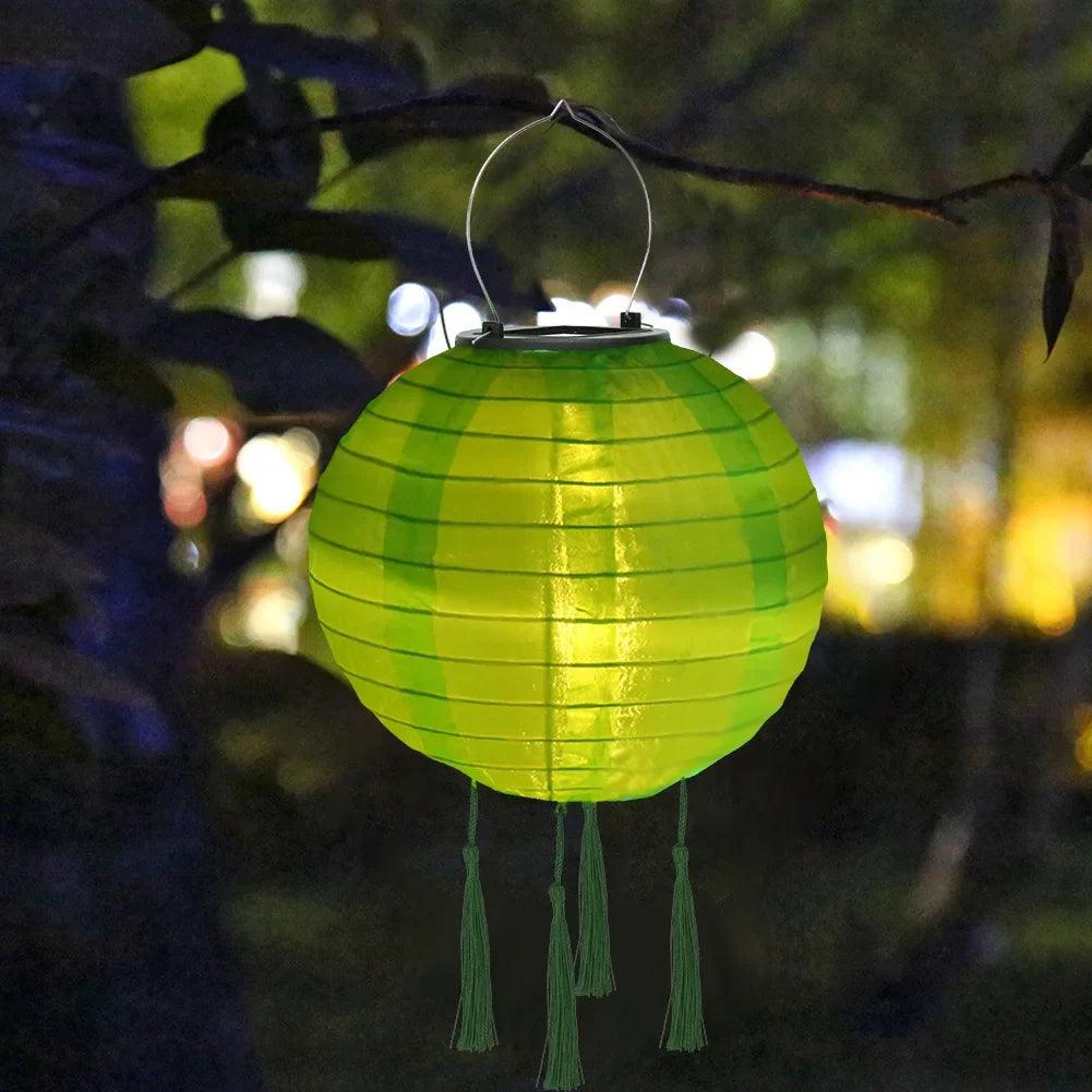 Solar Lantern Lamps Outdoor Waterproof Nylon Hanging Lantern Chinese Traditional Ornament for Restaurant Home Festival Decor