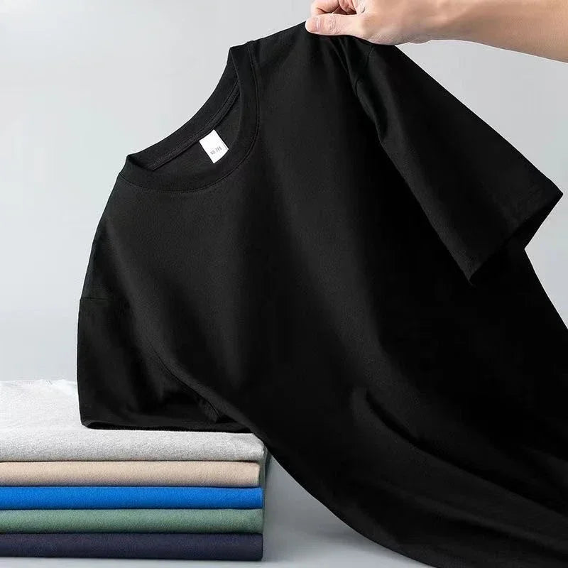 100% Pure Cotton Round Neck Short Sleeved T-shirt for Men and Women's New Summer Versatile Loose Solid Color Men's T-shirt