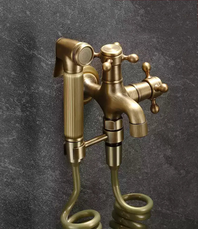 Hand Held Bidet Sprayer Douche Toilet Kit Copper Engrave Shattaf Shower Head Antique Valve Set Jet Bidet Faucet Set Bidet Set