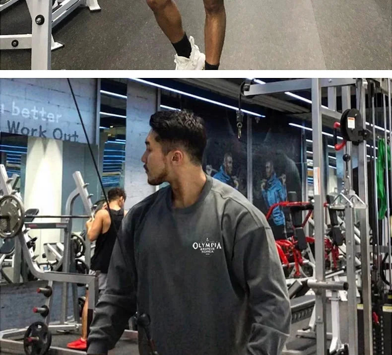 Men's Cotton Casual Long Sleeve T-shirt Man Gym Fitness Sweatshirt O-Neck Running Training Tops Male Workout Clothing Undershirt