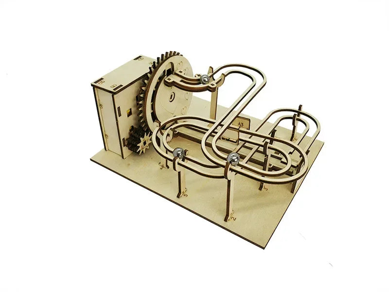 DIY 3D Wooden Marble Run Kit Build Mechanical Gears Steam Powered Science Experiment Educational Toy for Children and Teens