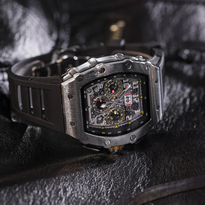 Fully automatic mechanical watch men's large dial men's trendy and fashionable wine barrel shaped mechanical watch sports men's