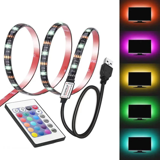 Led USB Strip Light 5M Color Changing 5050 RGB LED Flexible Lights with 24 Keys for Children Gaming Room Home Party TV Backlight