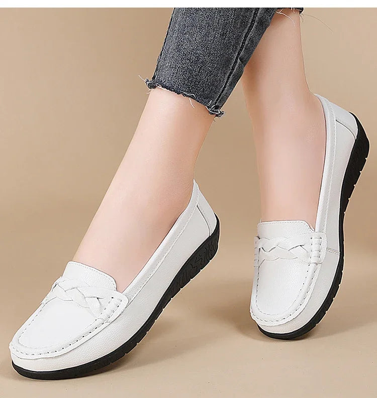 Women Shoes Soft Leather Women's Loafer 2025 New Flats Slip On Casual Shoes Flat Shoes Women White Footwear Zapatos De Mujer