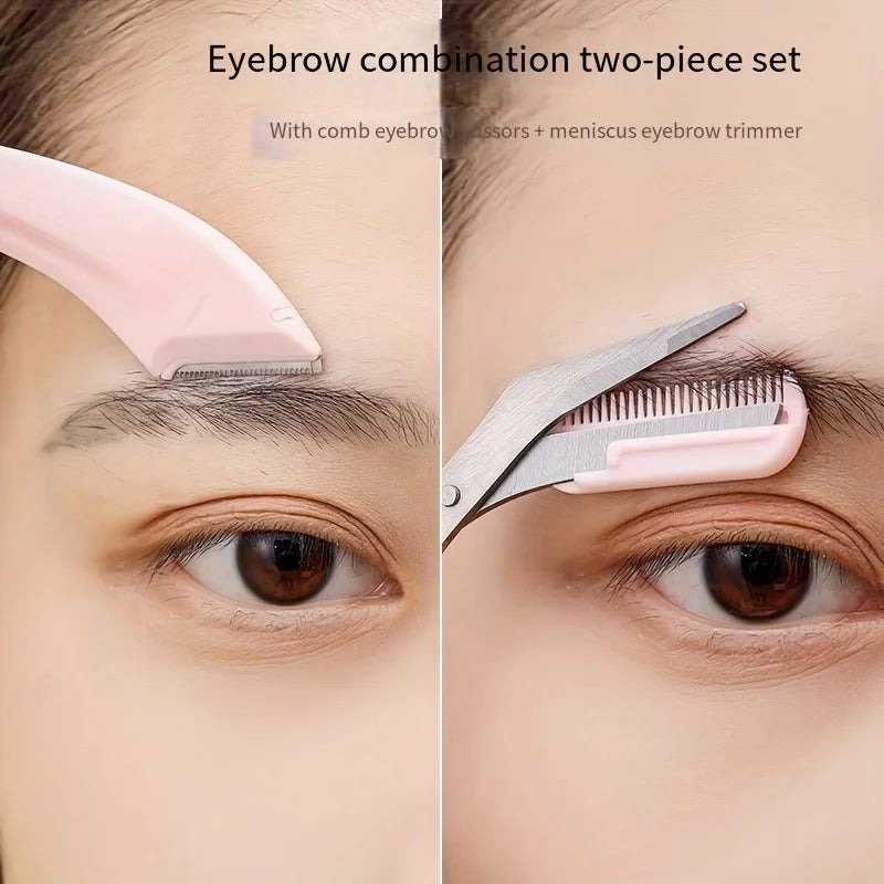 1Pcs/2Pcs/3Pcs Crescent Moon Eyebrow Trimmer Set, Stainless Steel Curved Eyebrow Razor Eyebrow Scissors With Comb