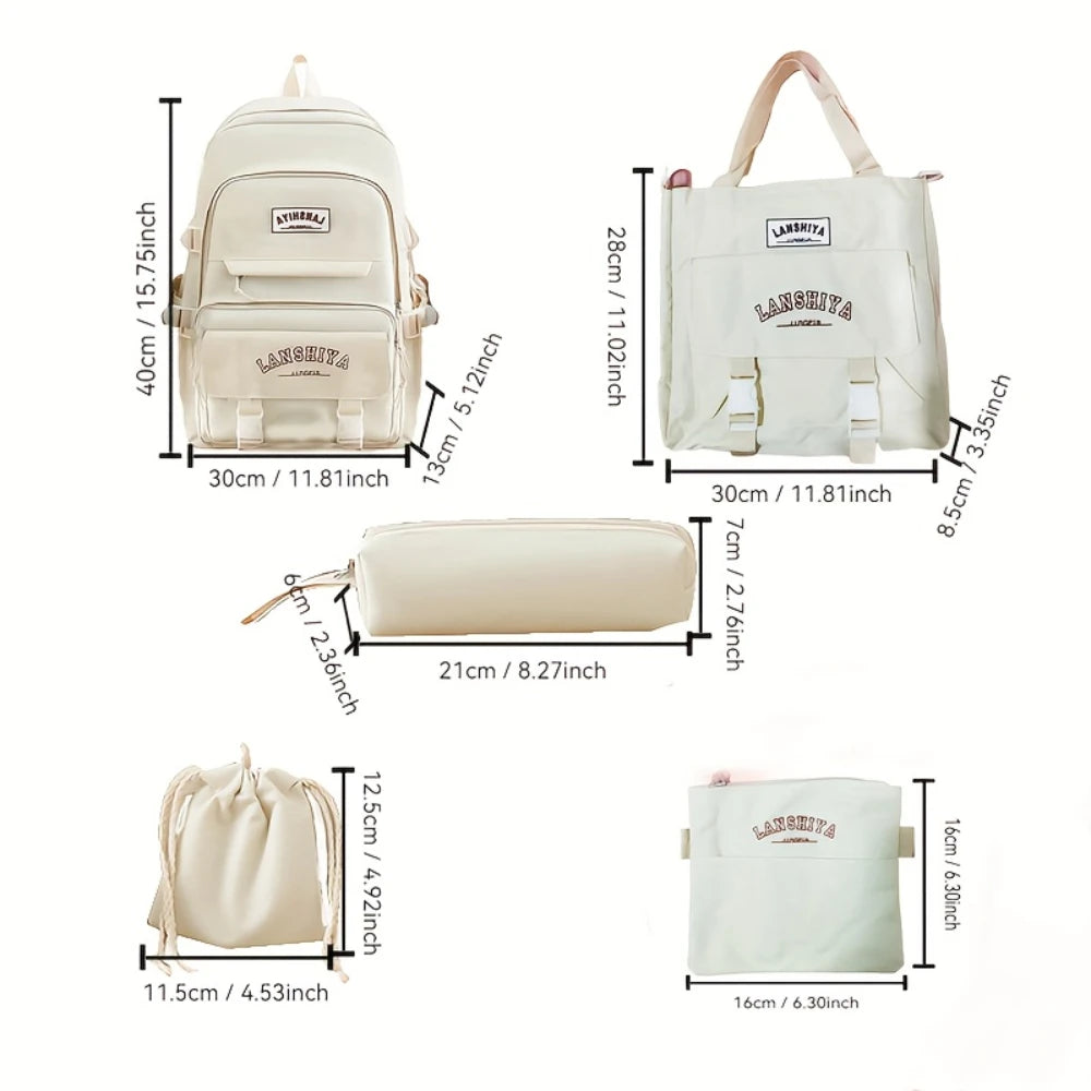 A Set of 5 Bags Including a Spacious Backpack, Perfect for Back-To-School Season Includes a Small Duck And a Rabbit Accessory